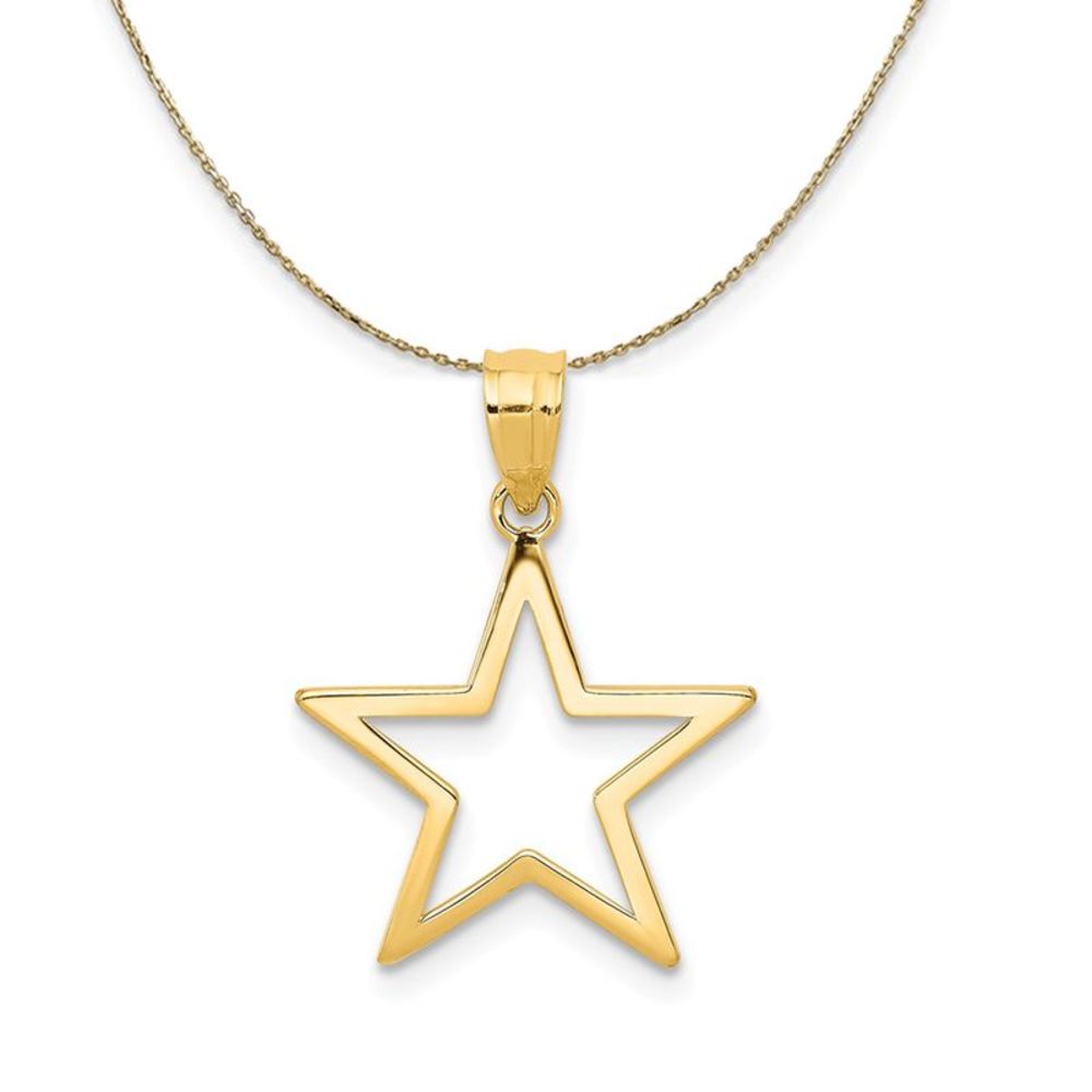 14k Yellow Gold 15mm Polished Cutout Star Necklace - 18 Inch